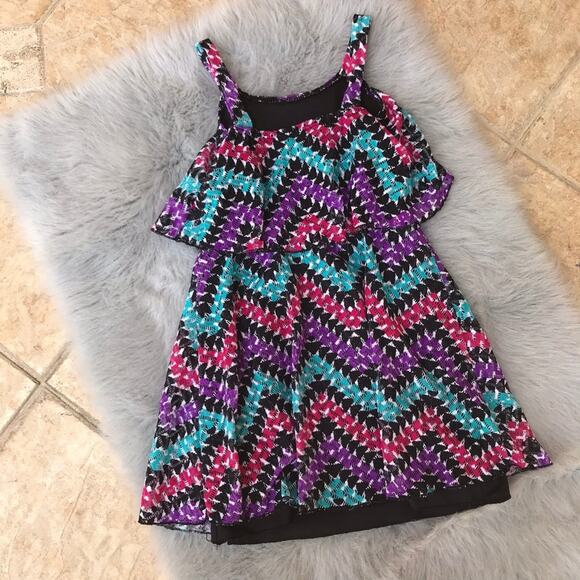 b'tween Girls Dress Size 10‎ Purple Teal Black Chevron Tank White Pink Tiered - Picture 8 of 9